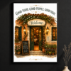 Restaurant entrance wall art framed print with Good Food Good People Good Night quote
