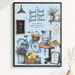 Good Food Good People Good Times Wall Art – Vintage Café Bicycle Print