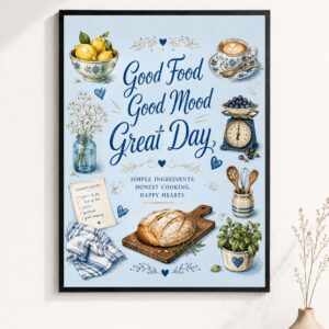 Good Food Good Mood Great Day Wall Art – Rustic Kitchen Print