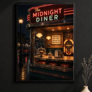 The Midnight Diner Wall Art – Retro Neon Diner Night Print
