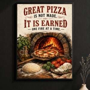 Wood-Fired Pizza Wall Art – Rustic Pizzeria Quote Poster
