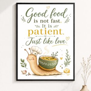 Slow Food Snail Chef Wall Art – Patient Like Love Poster