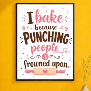 Rolling Pin Humor Wall Art – Punching People Frowned Upon Poster