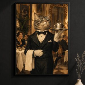 Head Waiter Cat Wall Art – Grand Restaurant Portrait Poster