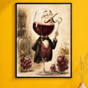 Wine Snob Caricature Wall Art – Funny Sommelier Poster