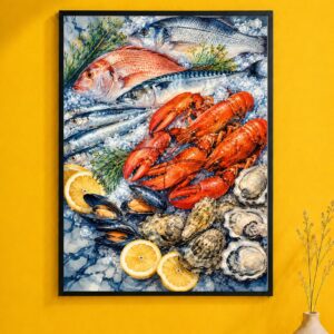 Fresh Catch of the Day Wall Art – Seafood Watercolor Poster