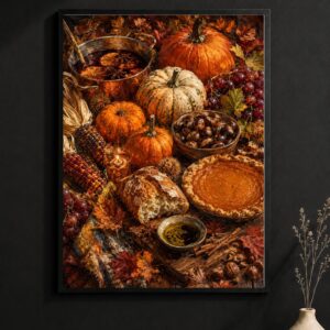 Autumn Harvest Table Wall Art – Pumpkin & Pie Poster