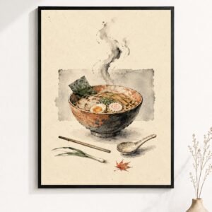 Steaming Ramen Bowl Wall Art – Japanese Watercolor Poster