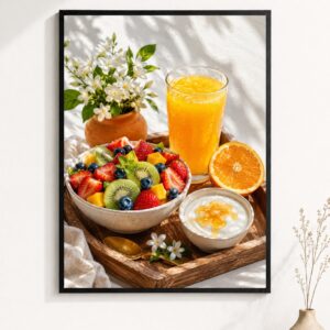 Sunny Breakfast Tray Wall Art – Fresh Fruit & Juice Poster