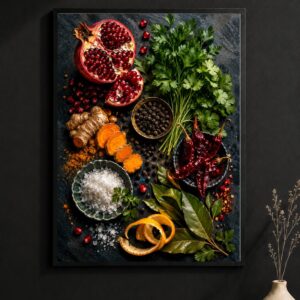 Spice Market Still Life Wall Art – Pomegranate & Chili Poster