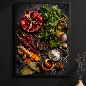 Gourmet Spice Still Life Wall Art – Pomegranate & Garlic Poster