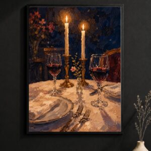 Candlelit Wine Dinner Wall Art – Romantic Table Setting Poster