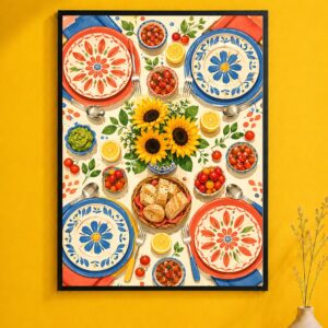 Sunflower Fiesta Table Wall Art – Mediterranean Spread Poster
