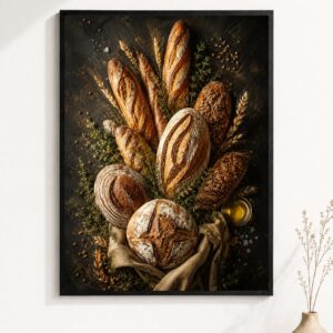 Artisan Bread Bouquet Wall Art – Rustic Bakery Poster