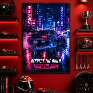 Neon Tokyo Drift Wall Art – Night Street Racer Poster