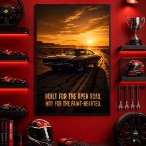 Desert Highway Wall Art – Classic Muscle Car Sunset Poster