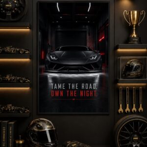 Matte Black Supercar Wall Art – Night Garage Poster
