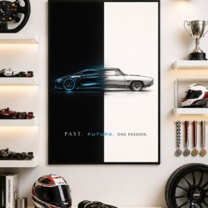Past Meets Future Wall Art – Split Sketch Sports Car Poster