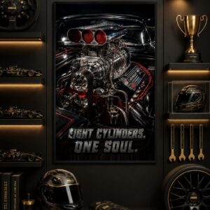 Eight Cylinders Wall Art – Chrome Engine Bay Poster