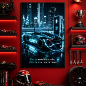 Zero Compromise Wall Art – Electric Supercar Night Poster