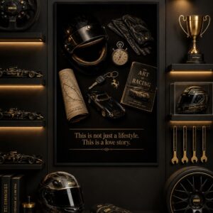 Racing Heritage Wall Art – Vintage Helmet & Keepsakes Poster