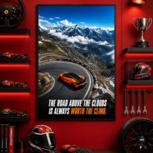Above the Clouds Wall Art – Mountain Pass Supercar Poster