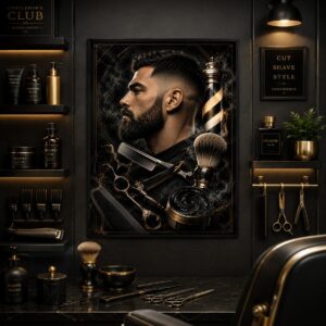 Master Barber Wall Art – Classic Tools & Barber Pole Poster