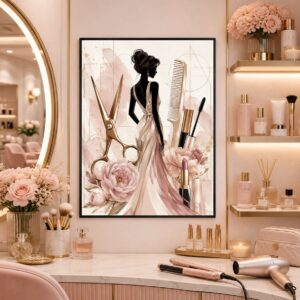 Elegant Silhouette Wall Art – Beauty Tools Watercolor Poster