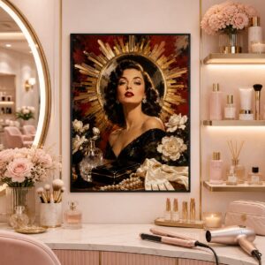 Crimson Halo Wall Art – Classic Glamour Portrait Poster