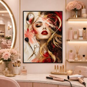 Crimson Vanity Wall Art – Gilded Glamour Beauty Poster