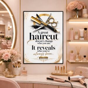 A Great Haircut Wall Art – Gold Script Typography Poster