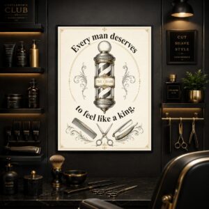 Every Man Deserves the Chair Wall Art – Vintage Barber Pole Poster
