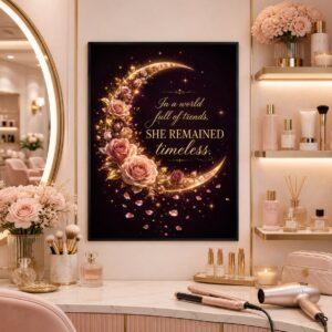 Timeless Crescent Wall Art – Golden Rose Moon Quote Poster