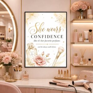 She Wears Confidence Wall Art – Gold Perfume Quote Poster