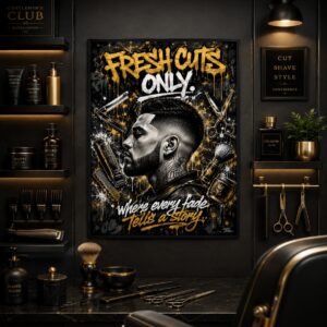 Fresh Cuts Only Wall Art – Urban Graffiti Barber Poster