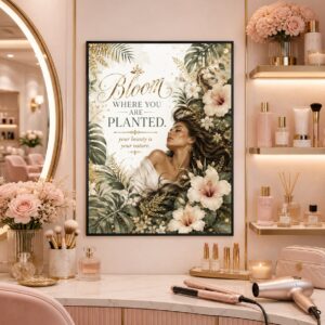 Bloom Where You Are Planted Wall Art – Tropical Floral Quote Poster