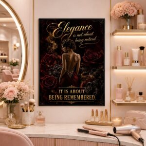 Elegance Is Remembered Wall Art – Red Gown Quote Poster